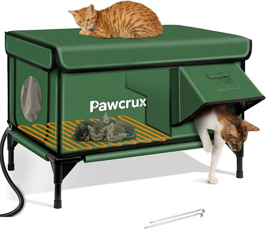 Weatherproof Heated Cat House for Outdoor in Winter, Heated Cat Bed Kitty Shelter with Cat Heating Pad, Insulated & Safe Escape Door, Warm House for Outside Stray Cat(Green, 17"x25"x17")
