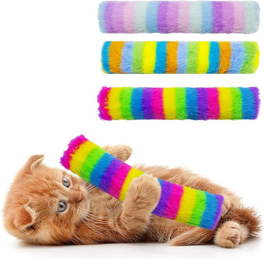 3 Pack Catnip Toys,Soft and Durable Cat Pillows Toys, Crinkle Sound Catnip Toys,Indoor Interactive Cat Kicker Toy, Companion Toys for Cats (Rainbow Set)