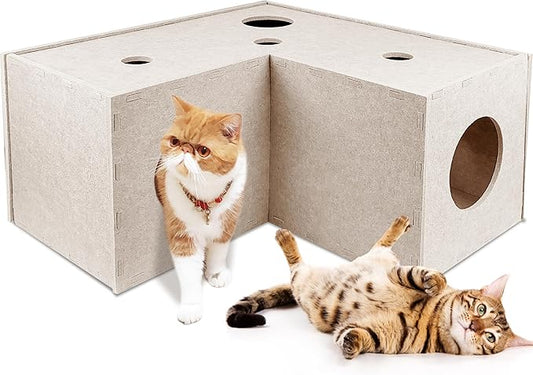 Cat Tunnel, L-Shape Cat Hideaway, Cat Tunnels for Indoor, Grey Soft Felt Cat Toy,Pet Play Tunnel with Interactive Peek Hole