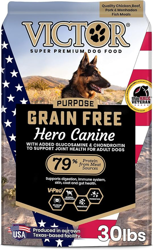 VICTOR Super Premium Dog Food ??Purpose Hero Canine Kibble ??Premium Gluten Free Dog Food for Active Adult Dogs ??High Protein with Glucosamine and Chondroitin for Hip and Joint Health, 30lbs