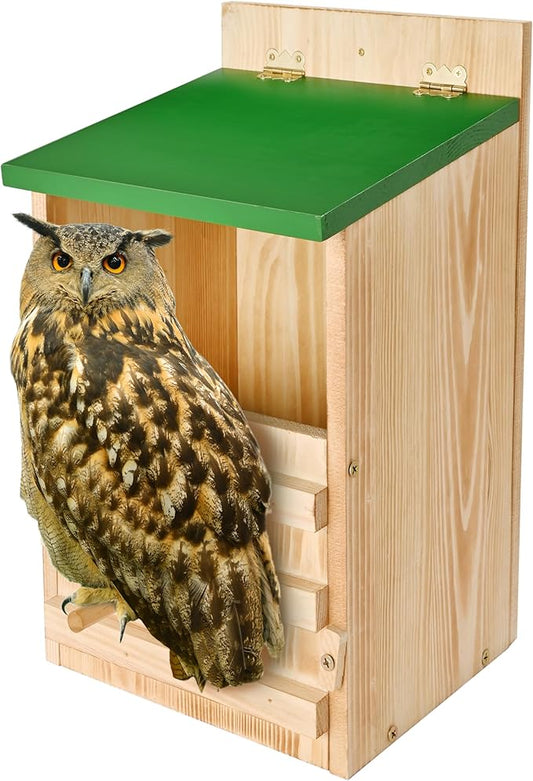 Owl House Owl Box with Bird Stand Design, Owl Nesting Box, Barn, Screech Houses Cedar with Shavings for Outside Wildlife Lovers,Cozy House for Lovely Birds - Easy Assembly Required
