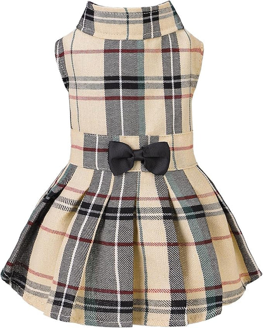 PUPTECK Classic Plaid Dog Dress Cute Puppy Clothes Outfit Medium