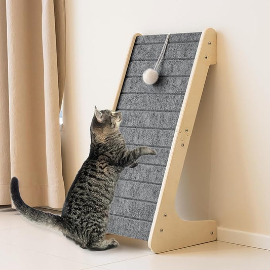 PETKARAY Felt Cat Scratcher, L Shaped Scratching Pad, Scratch Resistant Carpet Scratcher Ramp, Slot-Free Scratch Board with Toy Ball, Dark Grey