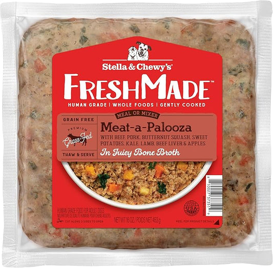 Stella & Chewy's FreshMade Frozen Fresh Grain-Free Meat-a-Palooza Dog Food, 16-oz Pouch (Pack of 4)