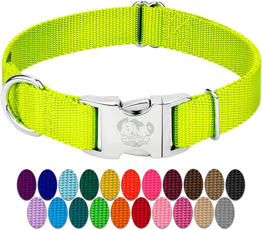 Country Brook Petz Premium Nylon Dog Collar with Metal Buckle for Small Medium Large Breeds - Vibrant 30+ Color Selection (Extra Large, 1 Inch, Hot Yellow)
