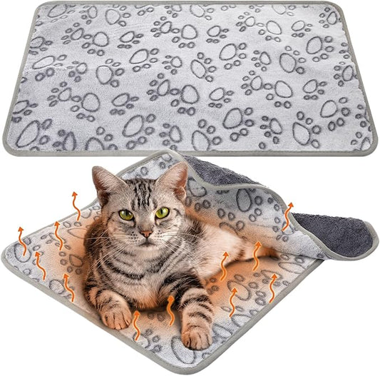 2 Pcs Large Self Warming Cat Pad Self Heating Cat Mat Bed Dog Crate Pet Blankets Thermal Heated Bed Mat for Outdoor Indoor Newborn Kittens Puppies Dog(Paw Print,24 x 18)