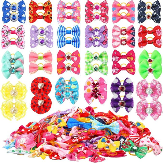 Reginary Dog Bows Grooming Cute Dog Hair Bows Girl with Rubber Bands Small Puppy Bowknots Colorful Hair Accessories for Puppies Pets Gift
