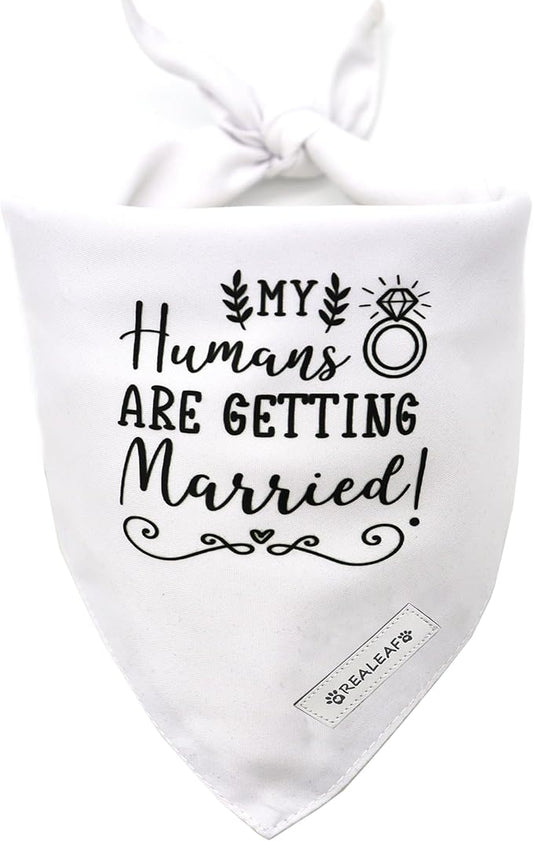 Realeaf Engagement Gift, My Humans are Getting Married Dog Bandana, Dog Wedding Outfit for Boy and Girl, Premium Durable Fabric, Dog Engagement Announcement for Large and Extra Large Dogs (X-Large)