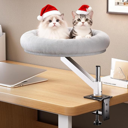 tomxcute Cat Bed for Desk, Adjustable Height Desk Perch with 360° Rotation, Space-Saving Perch for Your Furry Colleague, Removable Washable Office Cat Bed
