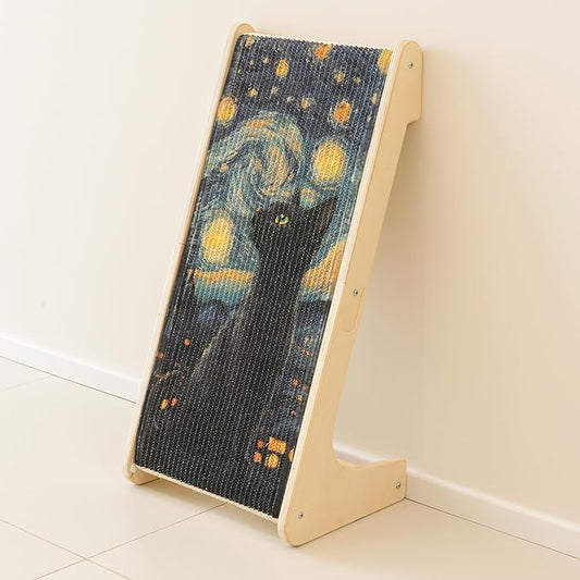 PETKARAY L Shaped Cat Scratcher, Sisal Kitten Scratching Ramp, 25.5" Vertical Scratch Pad for Indoor Cats, Furniture Protector with Catnip, Starry Night