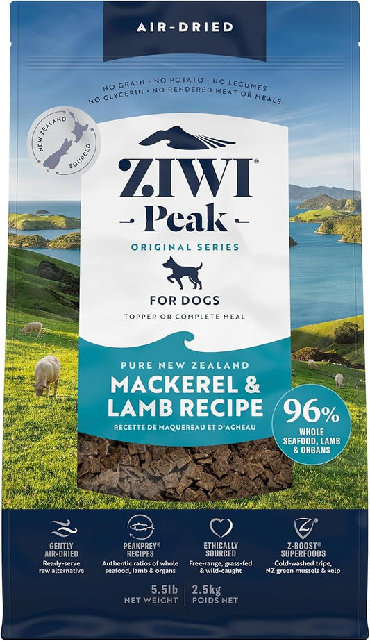 ZIWI Peak Air-Dried Dog Food ??Mackerel & Lamb - All Natural, High Protein, Grain Free, Limited Ingredient w/ Superfoods (88oz)