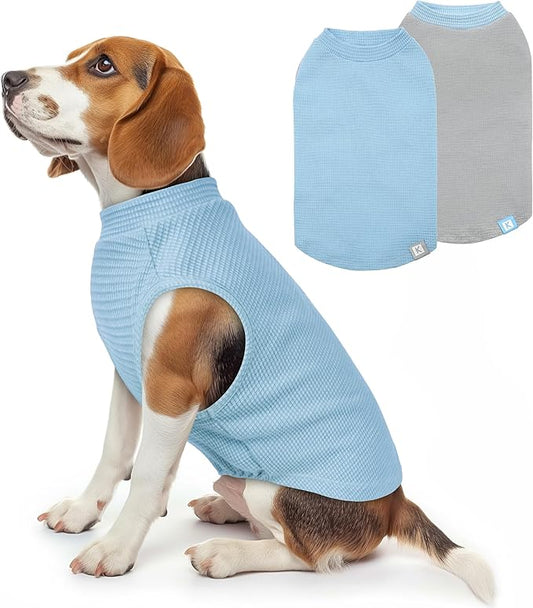 KYEESE 2Pack Dog T Shirts Waffle Stretchy T-Shirts Lightweight Tank Top Sleeveless Vest Breathable Pet Apparel, XX-Large, Blue+Grey