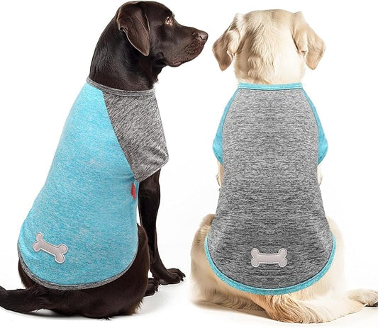 KYEESE 2 Pack Dog Shirts for Large Dogs Quick Dry Breathable Stretchy Dog T-Shirt with Reflective Label Raglan Sleeve Pet Apparel for Large Dogs, Grey+Lake Blue, 3XL