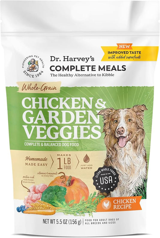 Dr. Harvey's Chicken & Garden Veggies Dog Food, Human Grade Whole-Grain Dehydrated Dog Food with Freeze-Dried Chicken (5.5 Ounces, Trial Size)