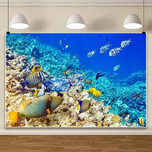 AOFOTO 10x6.5ft Coral and Tropical Fish in The Sea Backdrop Underwater Seascape Photography Background Marin Aquarium Ocean Diving Atoll Reef Summer Holiday Travel Photo Studio Props Vinyl Wallpaper