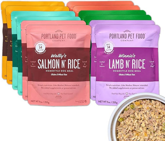 Portland Pet Food Company Fresh Dog Food Pouches - Human-Grade Topper Mix-Ins & Wet Pet Meals - Small & Large Breed Puppy & Senior Dogs - Gluten-Free Meal Toppers, Made in The USA - 12 Pack Variety
