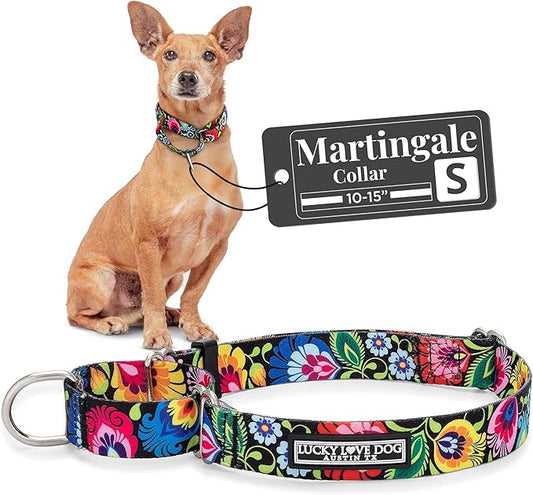 Lucky Love Dog Martingale Dog Collar - Adjustable, No-Slip, Durable, & Soft Webbing Collar for Male and Female Dogs Ideal for Training & Walking - Blackbird, Small
