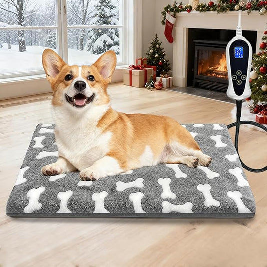 Bestio Dog Heating Pad,22x 18 in Heated Dog Bed with Constant Heat & Auto Modes，MET&UL Certified Pet Heating Pad,Chew-Resistant Cord,Waterproof Washable Cover-Gray