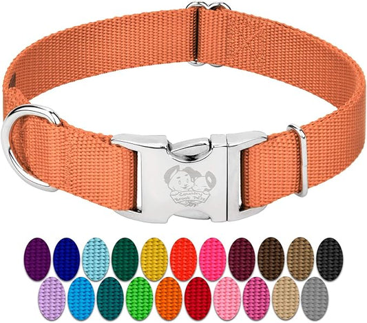 Country Brook Petz Premium Nylon Dog Collar with Metal Buckle for Small Medium Large Breeds - Vibrant 30+ Color Selection (Extra Large, 1 Inch, Coral)
