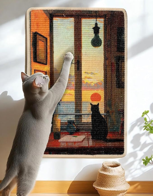 3-in-1 Sisal Cat Scratcher Mat 23.6x15.7 ??Durable Scratch Rug for Floor & Wall with Sticker Tape, Protects Couch, Carpet & Furniture, Anti-Slip, Pet-Safe for Indoor/Outdoor Cats, Golden Afterglow