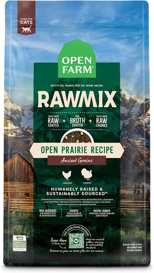 Open Farm, RawMix Dry Cat Food, Protein-Packed Kibble Coated in Bone Broth with Freeze Dried Raw Chunks, for Indoor & Outdoor Cats, Chicken & Turkey Grain-Free Recipe, 2.25lb Bag