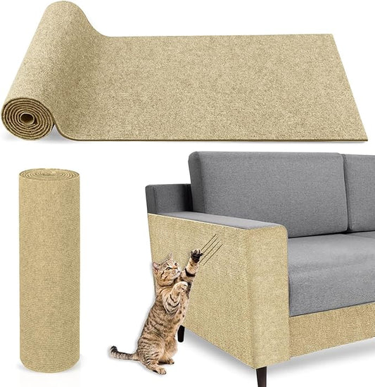 118.11"x15.8" Cat Scratch Mat, DIY Trimmable Self-Adhesive Cat Scratch Carpet, Wall Scratchers for Indoor Cats Climb, Couch Corner Furniture Protector, Fabric Scratch Pad for Cats (Beige)