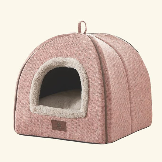 WINDRACING Cat Beds for Indoor Cats - Cat House Cats Tent with Removable Washable Cushioned Pillow, Soft and Self Kitten beds,Pet Bed((Large,Pink)