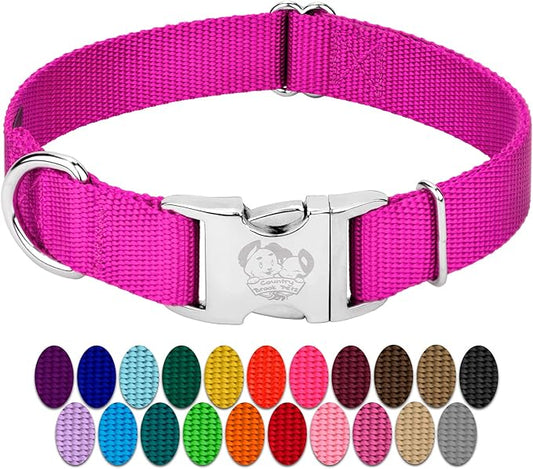 Country Brook Petz Premium Nylon Dog Collar with Metal Buckle for Small Medium Large Breeds - Vibrant 30+ Color Selection (Small, 3/4 Inch, Fuchsia)