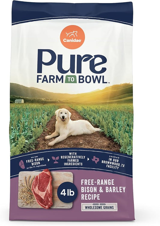 CANIDAE Pure Farm to Bowl Free-Range Bison & Barley Dog Food, Adult, 4lb