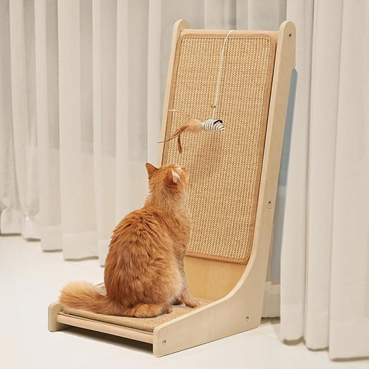 PETKARAY 105° Cat Scratcher, Sisal Kitty Scratch Pad, L Shape Scratching Board for Indoor Cats, Floor Mounted Scratcher with Mouse Toy Catnip