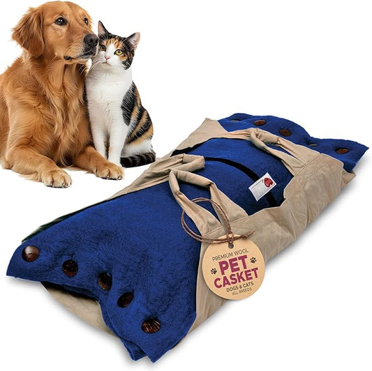 Cocoon® - Eco-Friendly Pet Burial & Cremation Ceremony Kit (Premium Wool) - Casket for Dogs and Cats ??Size for Every Breed (Choose Size & Color) (Medium, Indigo)
