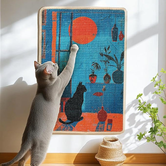 3-in-1 Sisal Cat Scratcher Mat 23.6x15.7'' ??Floor & Wall Use with Sticker Tape, Protects Furniture, Couch & Carpet, Anti-Slip, Pet-Safe, Durable Scratch Rug Mat or Indoor/Outdoor Cats, Blue Silence
