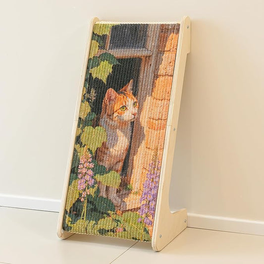 PETKARAY L Shaped Cat Scratcher, Sisal Kitten Scratching Ramp, 25.4" Vertical Scratch Pad for Indoor Cats, Furniture Protector with Catnip, Orange Cat