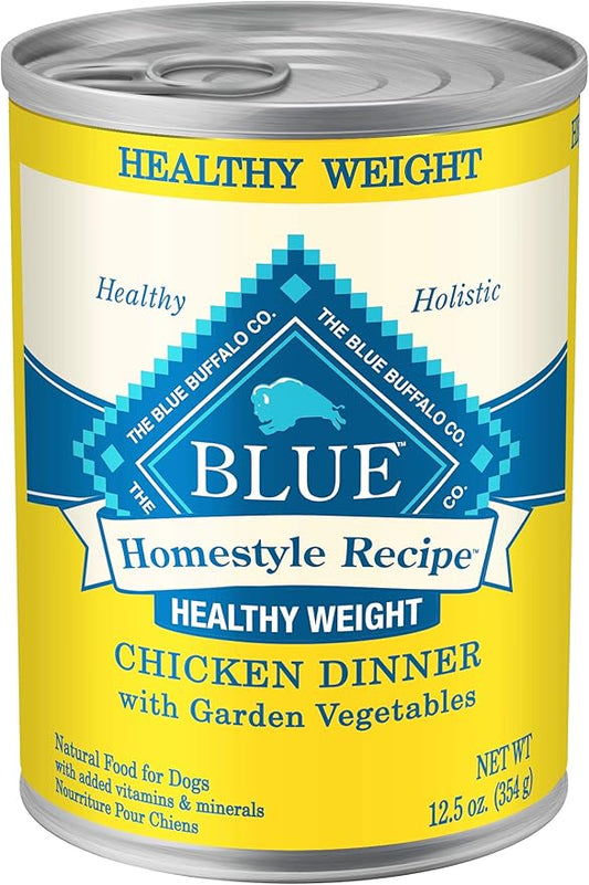 Blue Buffalo Homestyle Recipe Healthy Weight Adult Wet Dog Food, Beef Dinner with Garden Vegetables, 12.5-oz Can (Pack of 12)