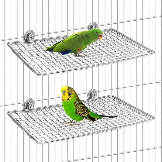 BNOSDM 2 Pack Bird Perch Platform Stainless Steel Birds Perches Parrot Shelf Training Stand Small Animals Cage Accessories for Parakeets, Budgies, Conures, Cockatiels, Lovebirds (L)