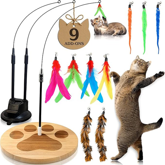 Interactive Cat Toys for Indoor Cats Suction Cup Cat Toys for Indoor Cats Bird Hunting Slefplay Simulation for Kitten Flying Bird Toy Feather Wand Attachments