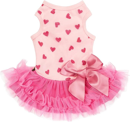 Fitwarm Sparkly Heart Dog Tutu Dress, Birthday Clothes for Small Dogs Girl, Pet Outfit, Light Pink, Hot Pink, Small