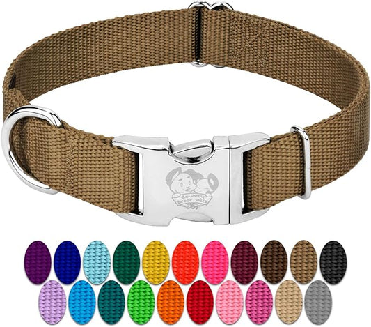 Country Brook Petz Premium Nylon Dog Collar with Metal Buckle for Small Medium Large Breeds - Vibrant 30+ Color Selection (Extra Large, 1 Inch, Coyote Tan)