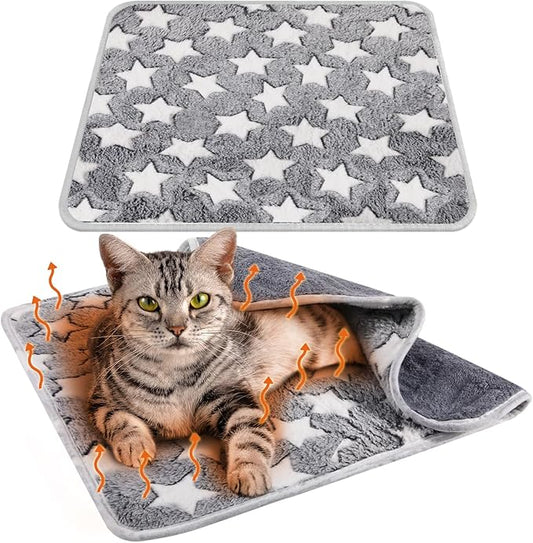 2 Pcs Large Self Warming Cat Pad Self Heating Cat Mat Bed Dog Crate Pet Blankets Thermal Heated Bed Mat for Outdoor Indoor Newborn Kittens Puppies Dog(Large Star,29 x 20)
