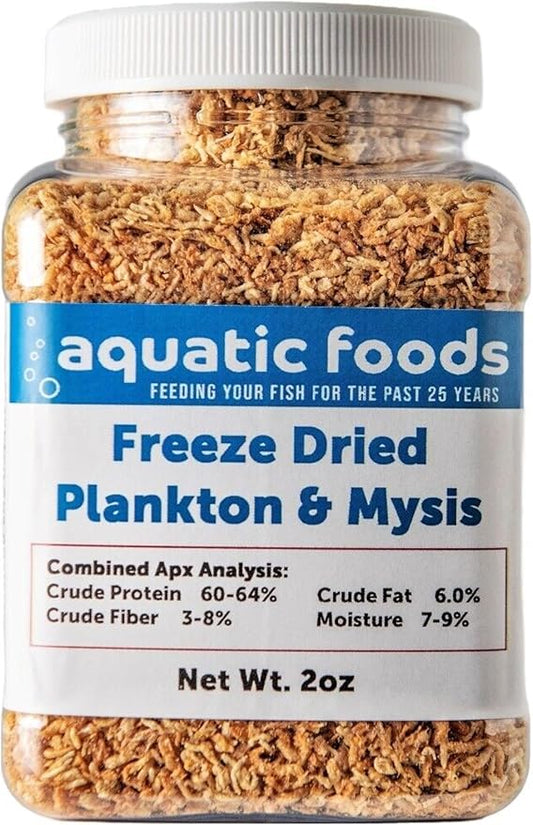 Aquatic Foods Inc. Plankton & Mysis Shrimp -Freeze Dried Floating Small Plankton/Mysis for Marines, Corals, Anemones, Koi & Pond Fish, Cichlids, All Tropical Fish??oz Med Jar