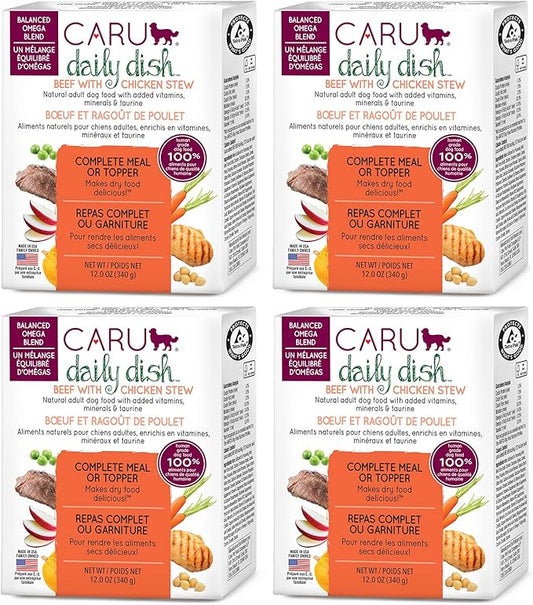 Caru Daily Dish Beef with Chicken Stew, Natural Adult Wet Dog Food with Added Vitamins & Minerals, Non-GMO Ingredients (12 oz) - 4 Pack