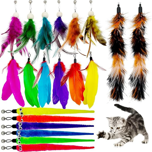 20 Pieces Cat Feather Worm Toy Refills, Cat Toys Wand Replacement Attachments Assorted Worm Feather Toy for Indoor Cats