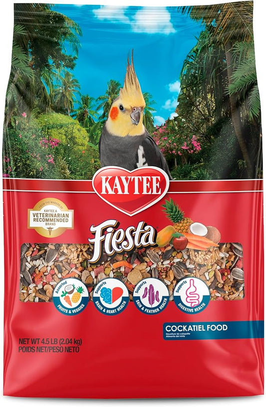 Kaytee Fiesta Cockatiel Food, Nutritious and Fun Blend, Supports Skin, Feather, Digestion, Brain and Heart Health, 4.5 pounds