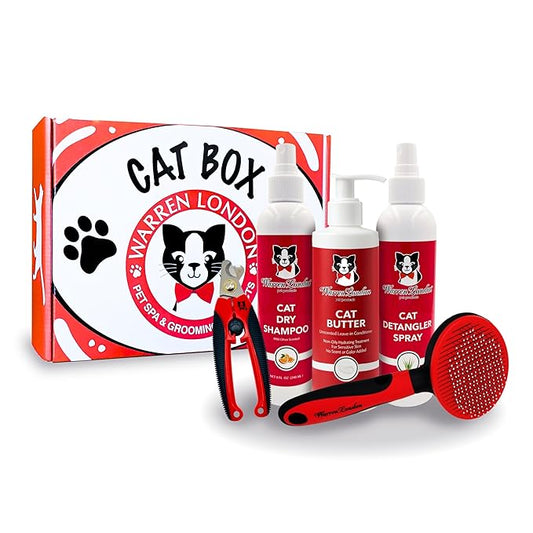 Warren London Ultimate Cat Grooming Gift Box ??5-in-1 At-Home Spa Kit with Detangler Spray, Hydrating Butter, Waterless Dry Shampoo, Self-Cleaning Pin Brush & Nail Clippers, $70 Value