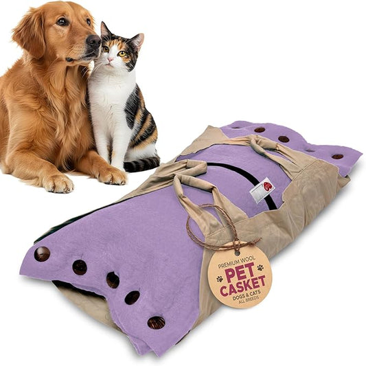 Cocoon® - Eco-Friendly Pet Burial & Cremation Ceremony Kit (Premium Wool) - Casket for Dogs and Cats (Choose Size & Color) (Medium, Lavender)