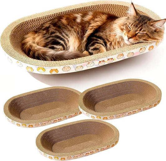 3 Pack Large Cat Scratcher Cardboard, Oval Cat Scratcher Bed Cat Scratch Pad Board Lounge Couch for Indoor Cats Bowl Shaped Cat Scratching Post Nest for Cats Grinding Claw Furniture Protector