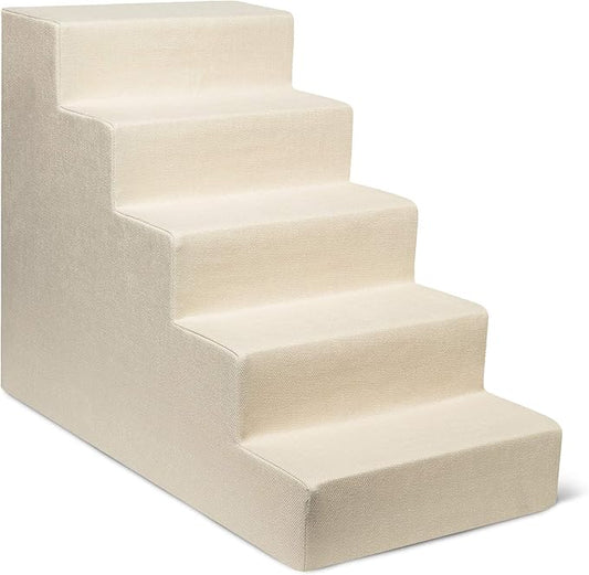 Best Pet Supplies Dog Stairs & Steps - Foam Steps for Small Dogs & Cats, Non-Slip Indoor Balanced Pet Step Support, Dog Ramp, No Assembly, Ivory, 5-Step (22.5-inch Height)