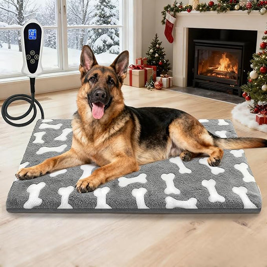Bestio Large Dog Heating Pad,34x21 in Heated Dog Bed with Constant Heat & Auto Modes，MET&UL Certified Pet Heating Pad with Soothing Warmth,Chew-Resistant Cord,Waterproof Washable Cover-Gray