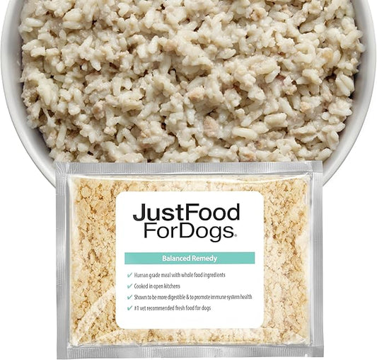 JustFoodForDogs Frozen Fresh Dog Food for Sensitive Stomachs, Complete Meal or Dog Food Topper, Balanced Remedy Human Grade Dog Food Recipe, 18 oz (Pack of 7)