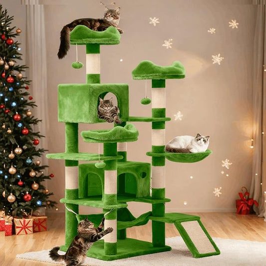 YITAHOME 190 cm Tall Heavy Duty Cat Trees for Large Cats, Sturdy 75inch Maine Coon Cat Tower for Indoor Cats Large Adult with Scratching Post, Hammock, Cat Condo for Adult Cats Kittens, Green